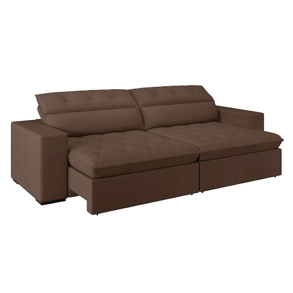 Sofá 5 Lugares Retrátil e Reclinável com USB Jazz Molas Suede Chocolate 290 cm