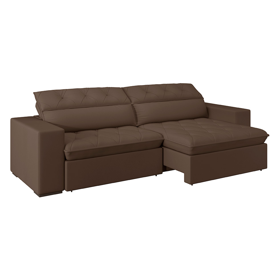 Sofá 5 Lugares Retrátil e Reclinável com USB Jazz Molas Suede Chocolate 290 cm