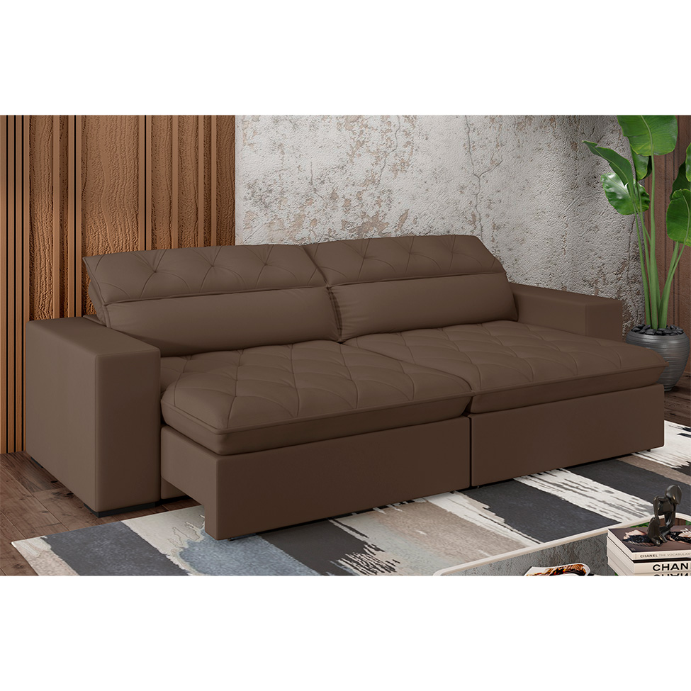 Sofá 5 Lugares Retrátil e Reclinável com USB Jazz Molas Suede Chocolate 290 cm