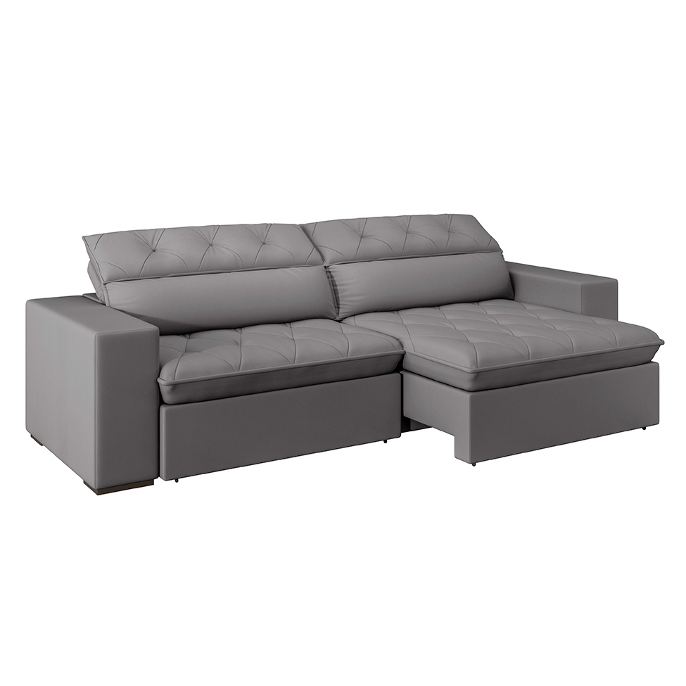 Sofá 5 Lugares Retrátil e Reclinável com USB Jazz Molas Suede Chumbo 290 cm