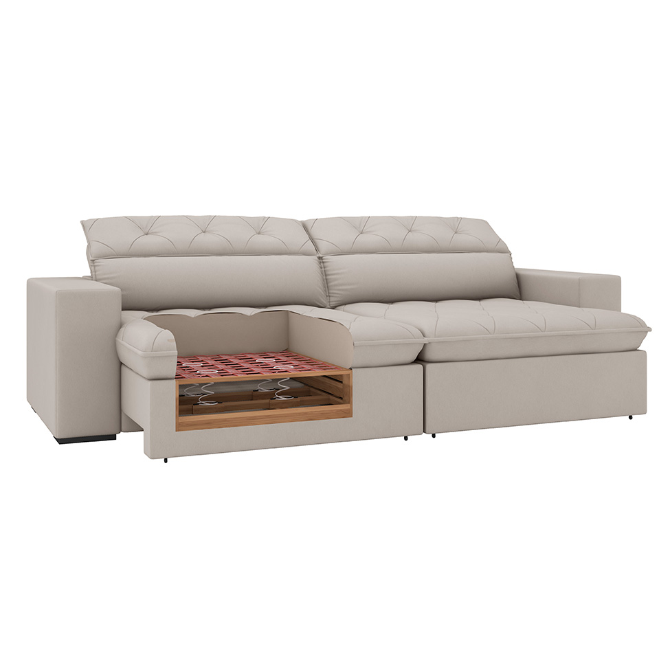 Sofá 5 Lugares Retrátil e Reclinável com USB Jazz Molas Suede Marfim 290 cm