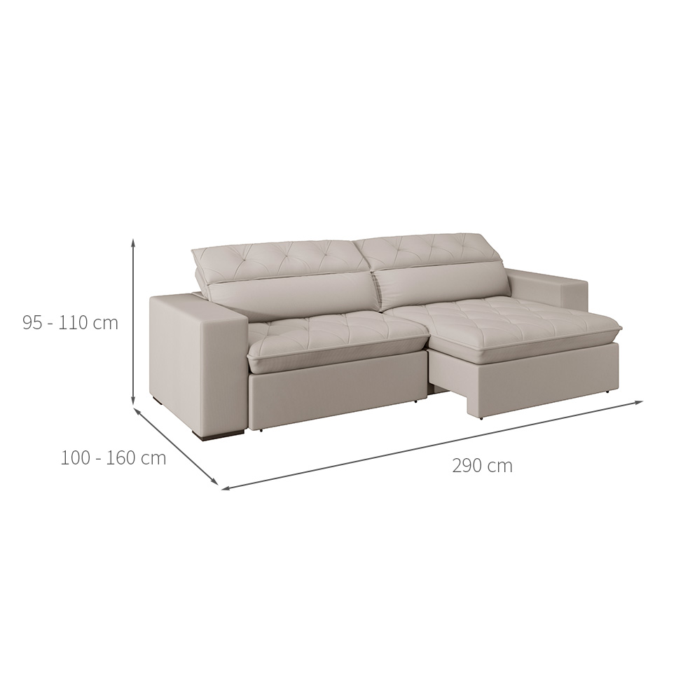 Sofá 5 Lugares Retrátil e Reclinável com USB Jazz Molas Suede Marfim 290 cm