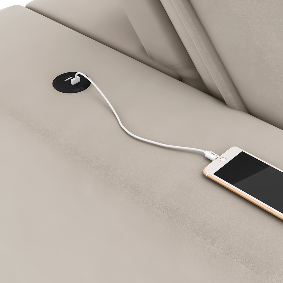 Sofá 5 Lugares Retrátil e Reclinável com USB Jazz Molas Suede Marfim 290 cm