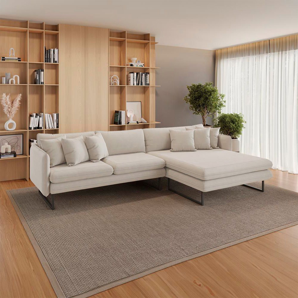 Sofá 5 Lugares Ricco com Chaise Direita Linho Cru