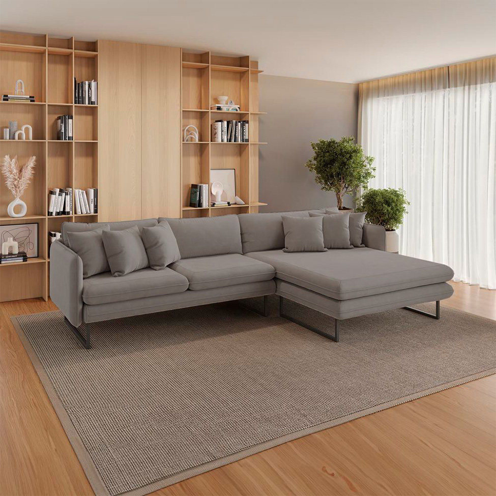 Sofá 5 Lugares Ricco com Chaise Direita Linho Fendi