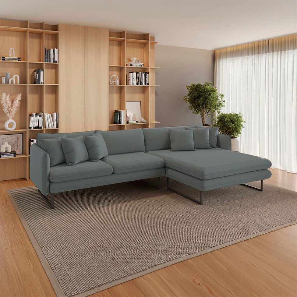 Sofá 5 Lugares Ricco com Chaise Direita Linho Grafite