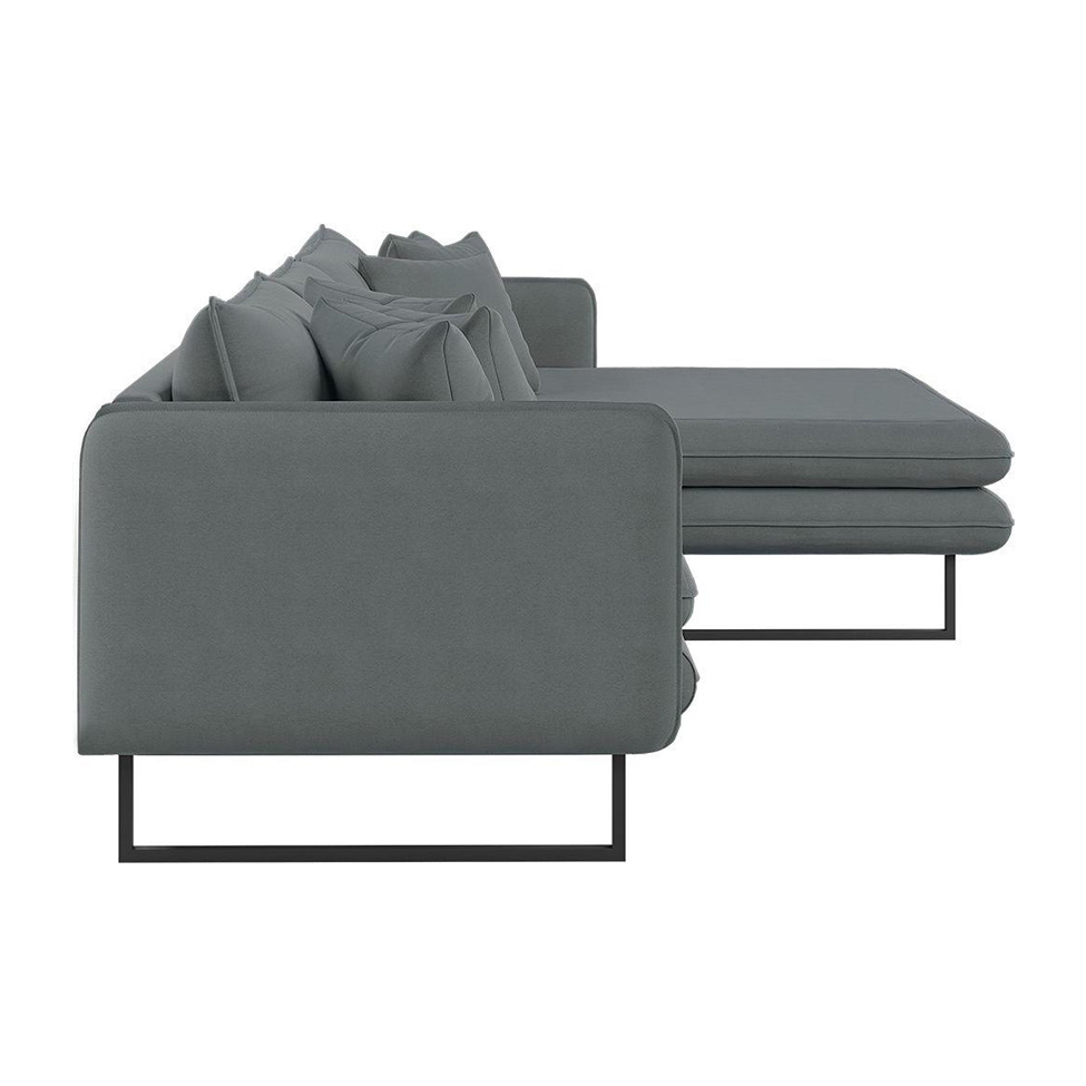 Sofá 5 Lugares Ricco com Chaise Direita Linho Grafite