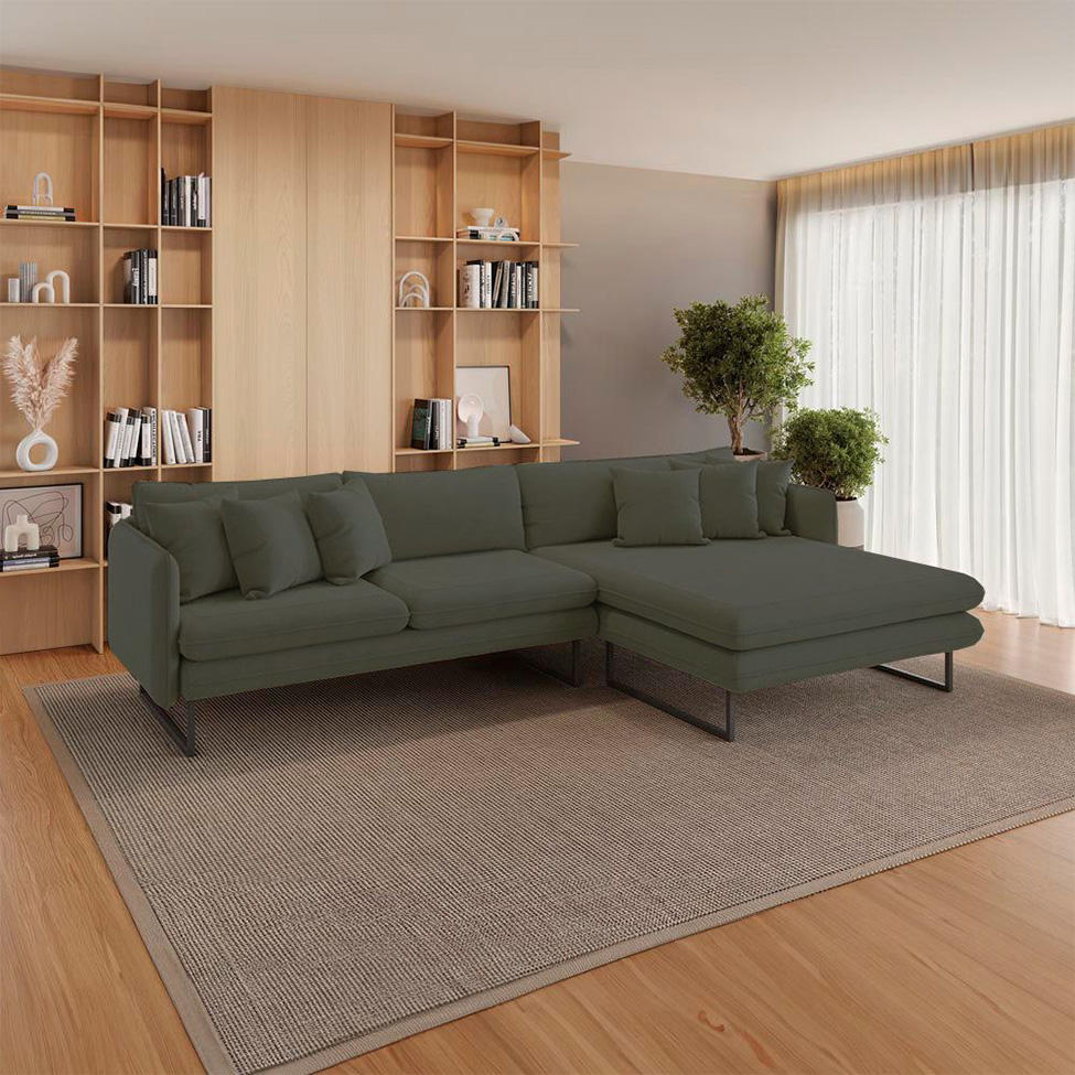 Sofá 5 Lugares Ricco com Chaise Direita Linho Verde