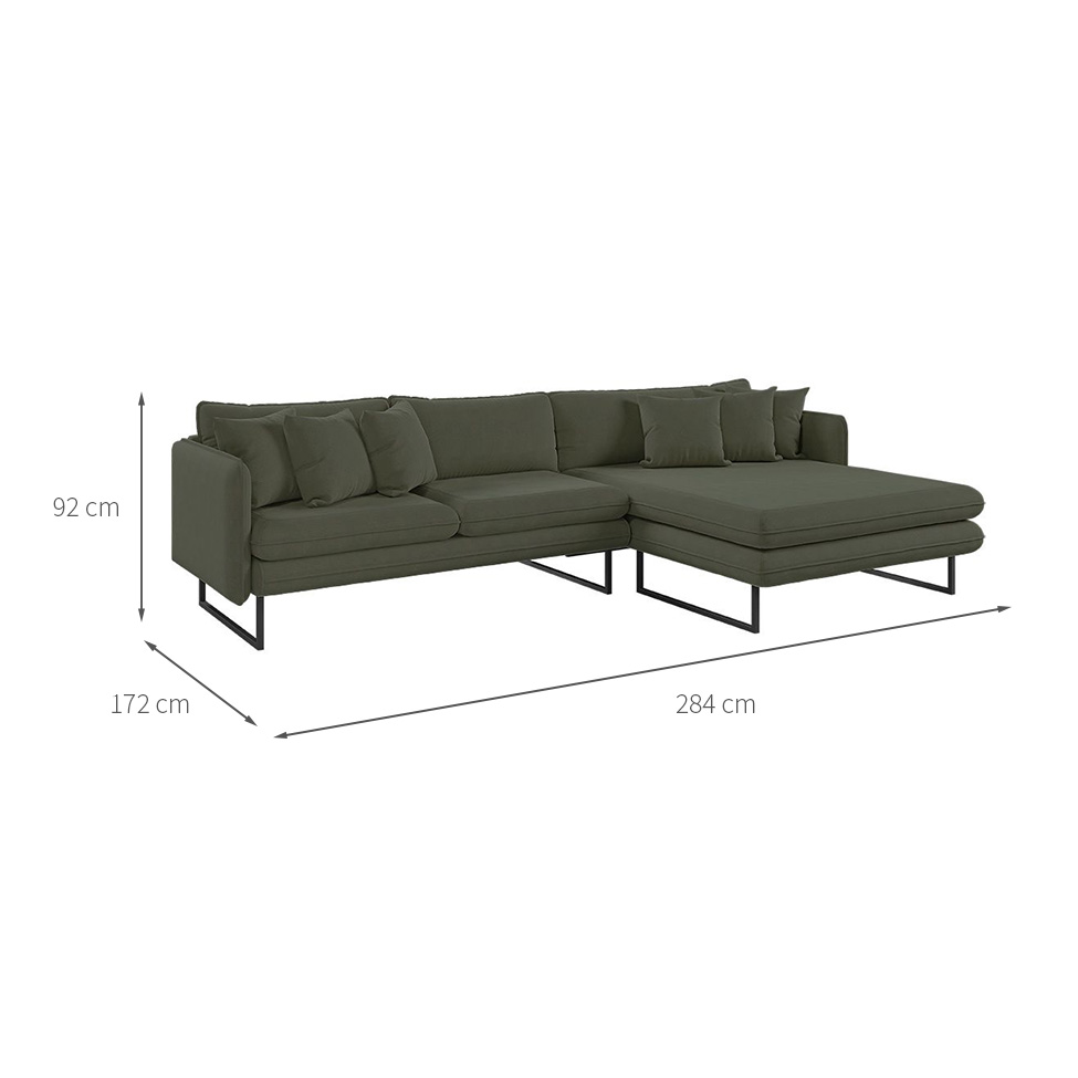 Sofá 5 Lugares Ricco com Chaise Direita Linho Verde