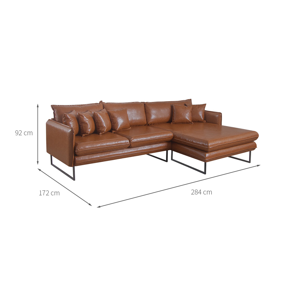 Sofá 5 Lugares Ricco com Chaise Direita Revestimento Sintético Caramelo