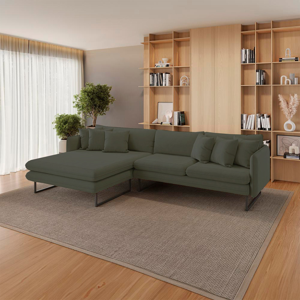 Sofá 5 Lugares Ricco com Chaise Esquerda Linho Verde