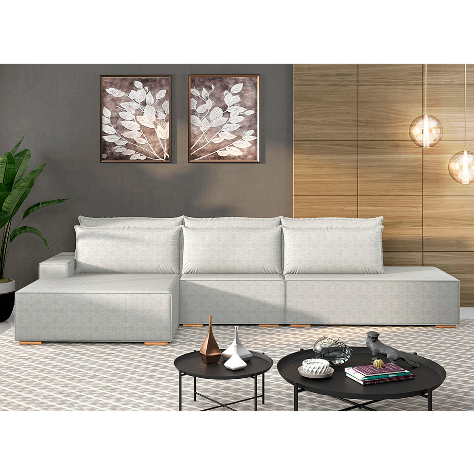Sofá 5 Lugares Toronto com Chaise Esquerdo Poliéster Cinza