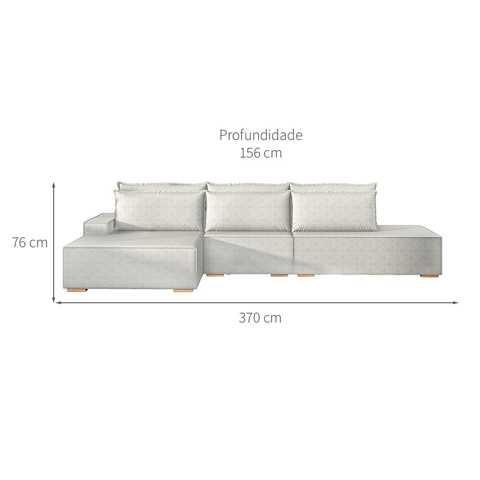 Sofá 5 Lugares Toronto com Chaise Esquerdo Poliéster Cinza