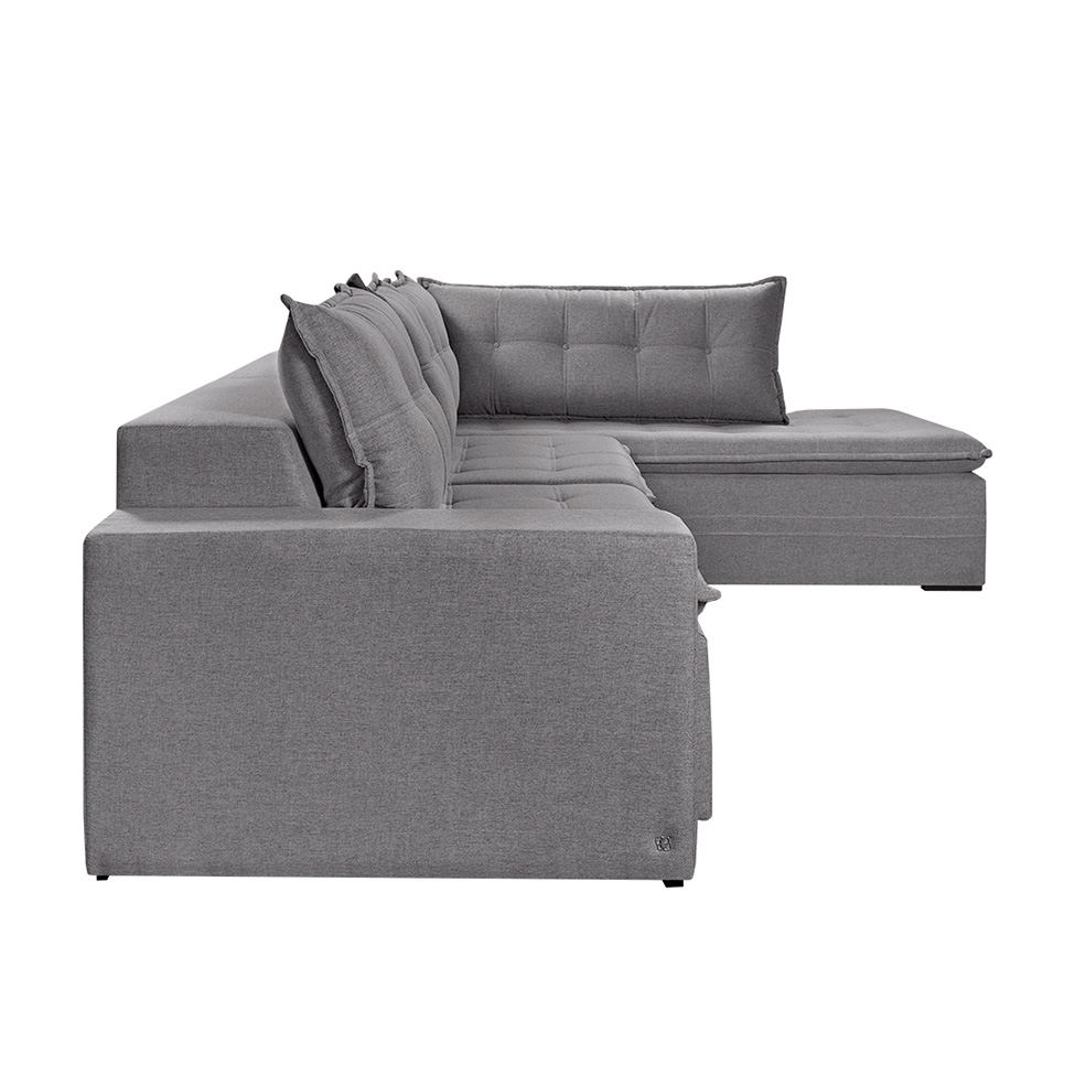 Sofá 6 Lugares Reclinável Presidente com Chaise Direito Linho Cinza 316 cm