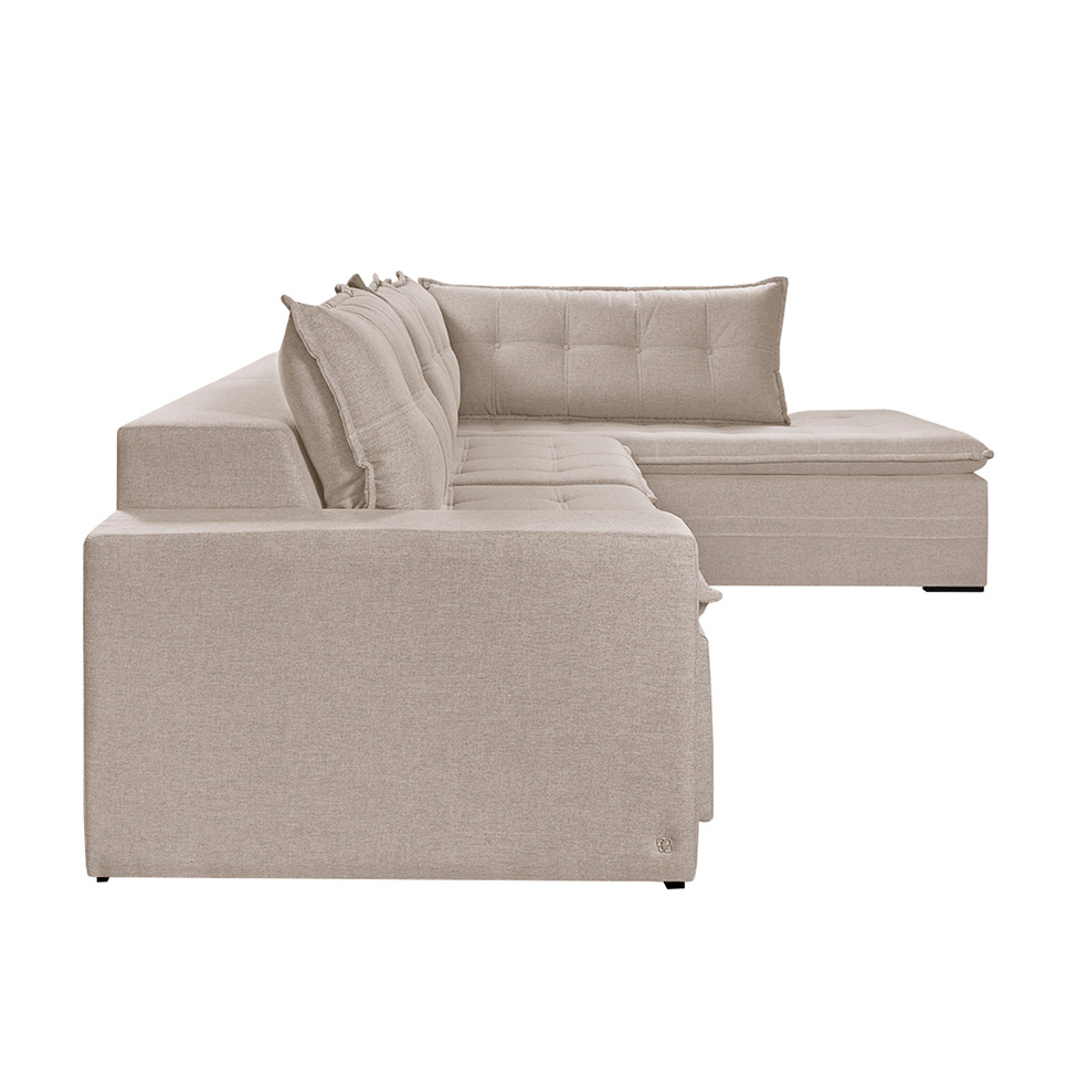 Sofá 6 Lugares Reclinável Presidente com Chaise Direito Linho Cru 316 cm