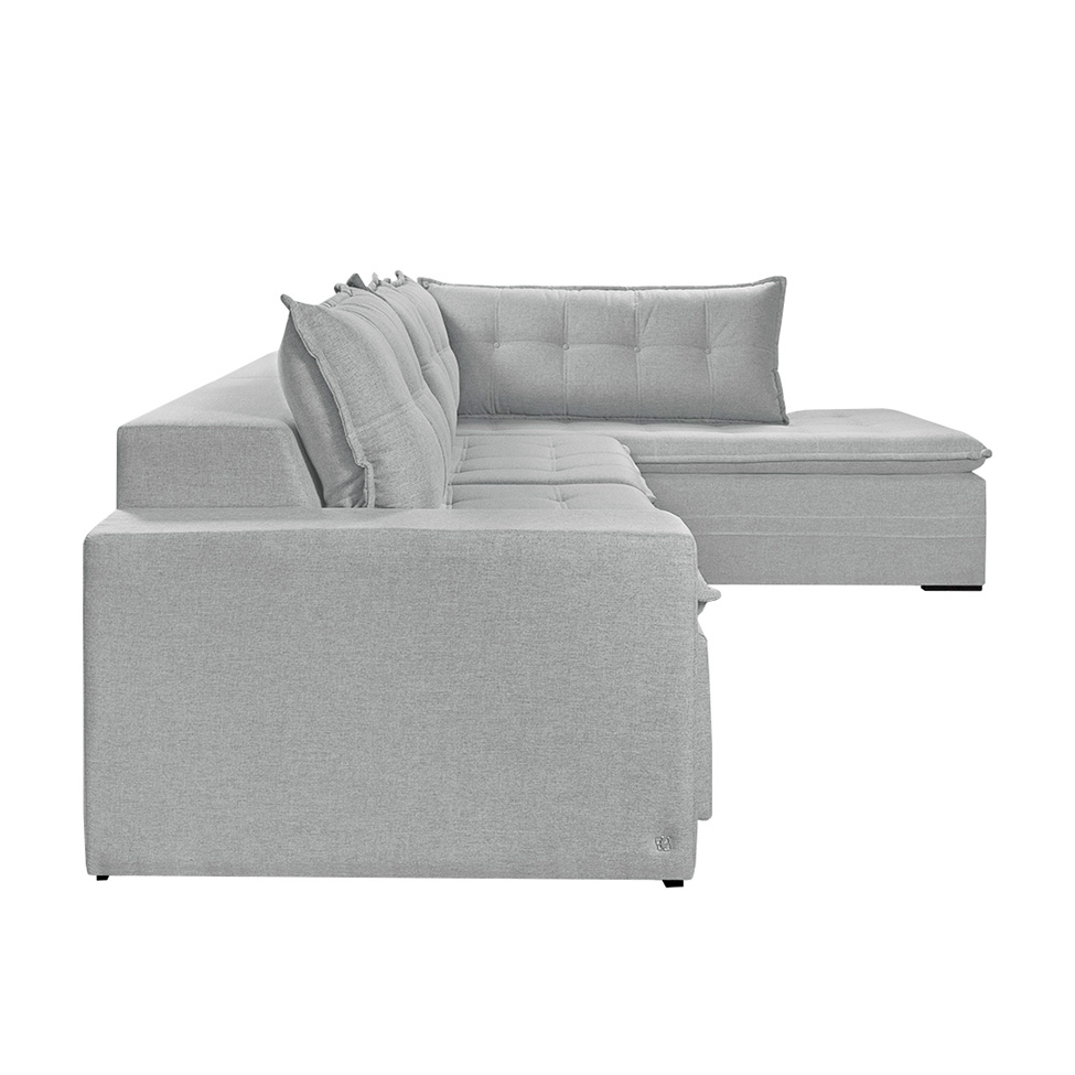 Sofá 7 Lugares Reclinável Presidente com Chaise Direito Linho Gelo 356 cm