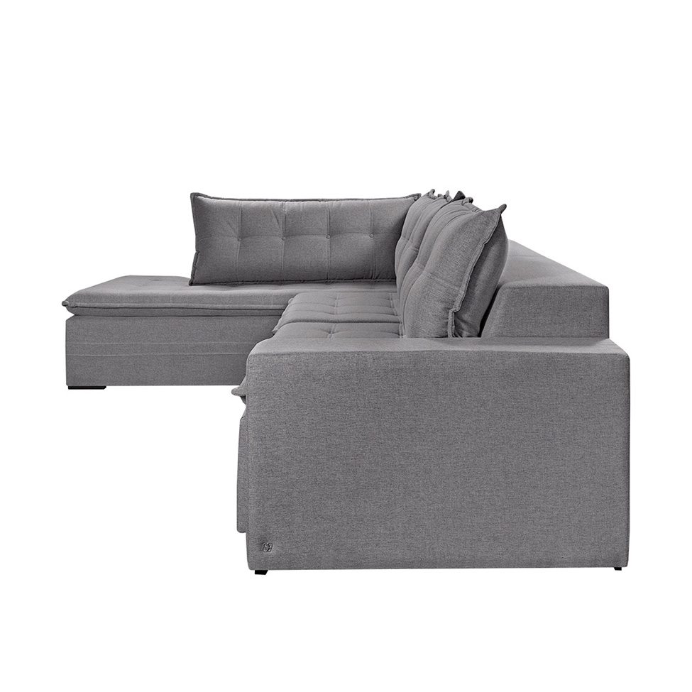 Sofá 7 Lugares Reclinável Presidente com Chaise Esquerdo Linho Cinza 356 cm