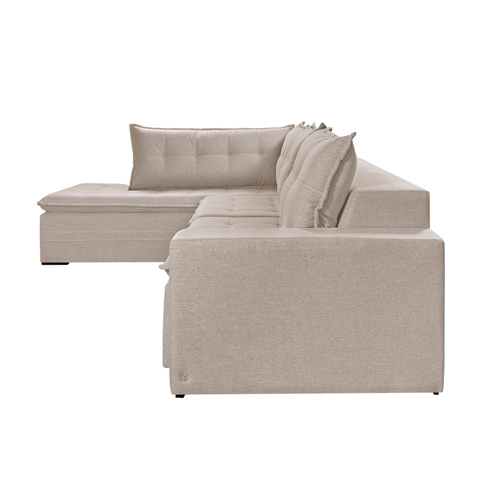 Sofá 7 Lugares Reclinável Presidente com Chaise Esquerdo Linho Cru 356 cm