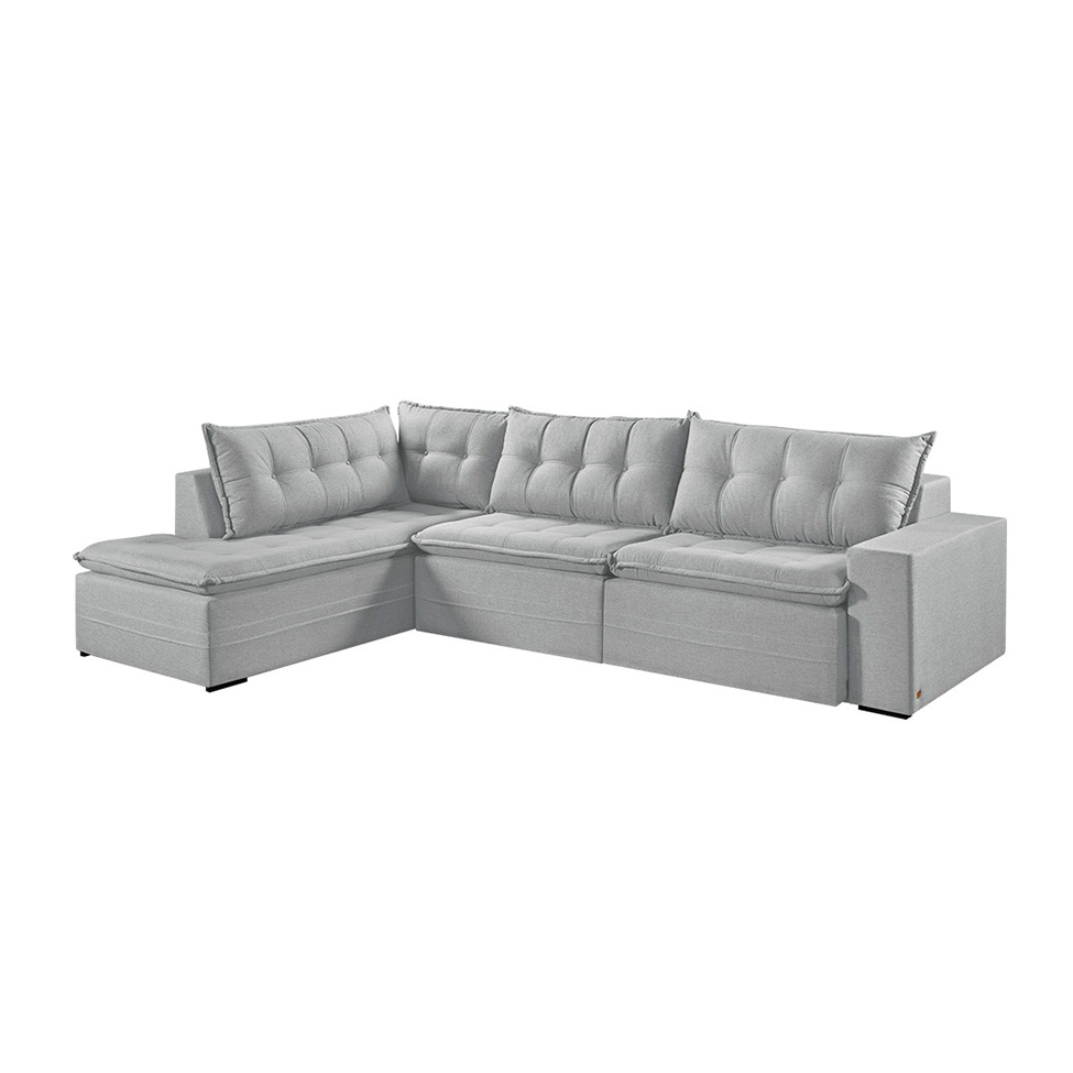 Sofá 7 Lugares Reclinável Presidente com Chaise Esquerdo Linho Gelo 356 cm