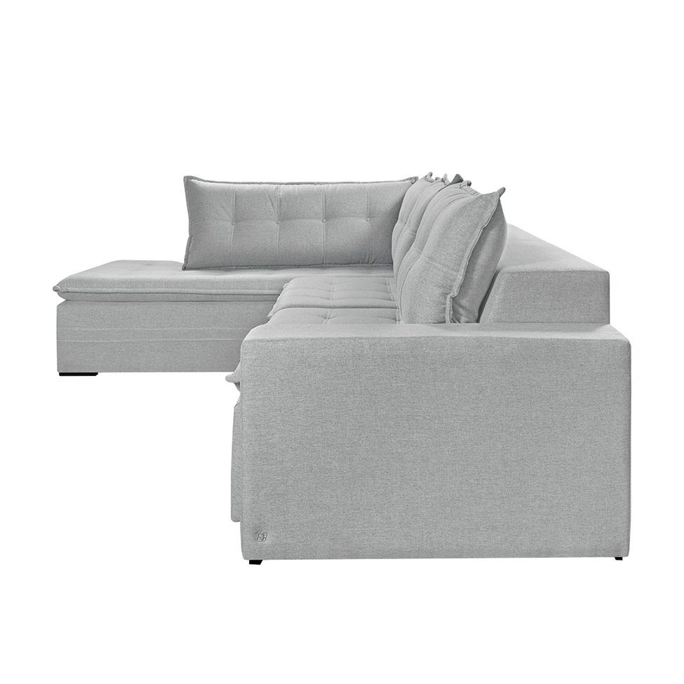 Sofá 7 Lugares Reclinável Presidente com Chaise Esquerdo Linho Gelo 356 cm