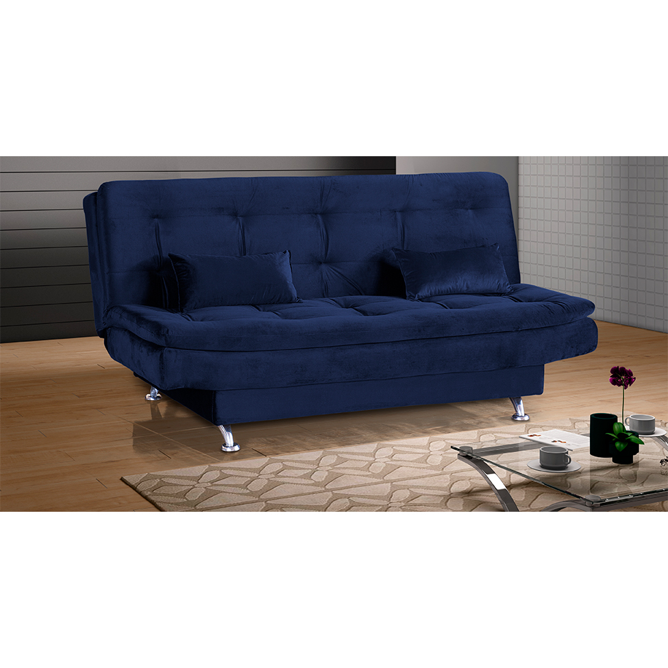 Sofá-Cama 2 Lugares Salomé Veludo Azul Marinho