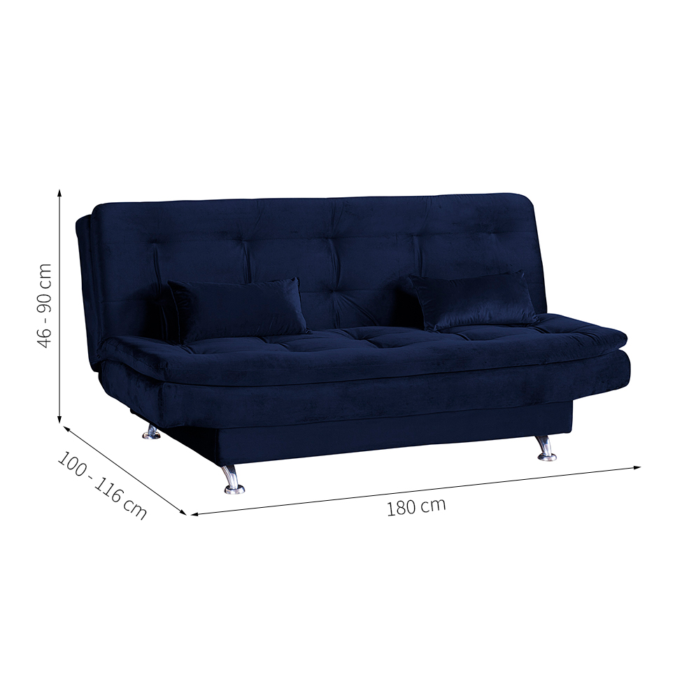 Sofá-Cama 2 Lugares Salomé Veludo Azul Marinho