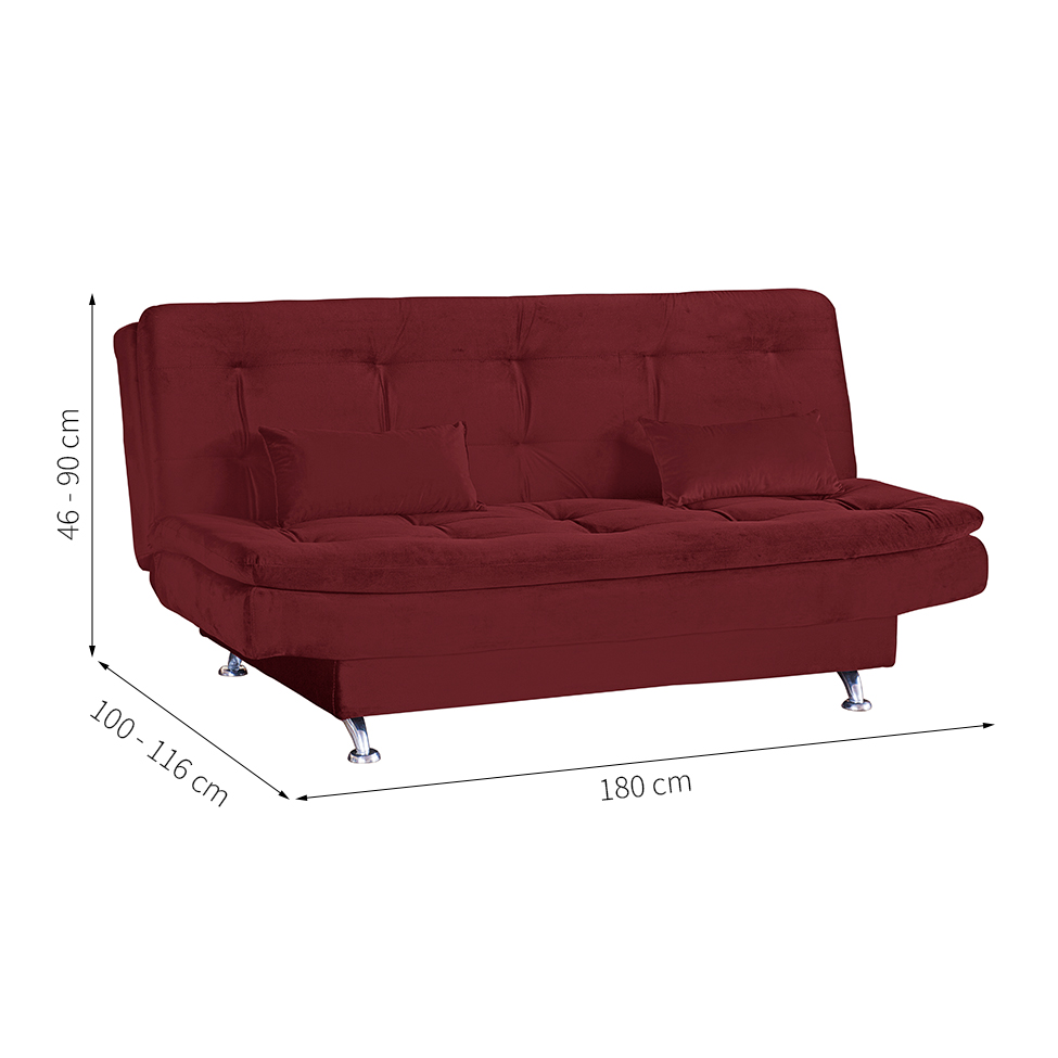 Sofá-Cama 2 Lugares Salomé Veludo Vinho