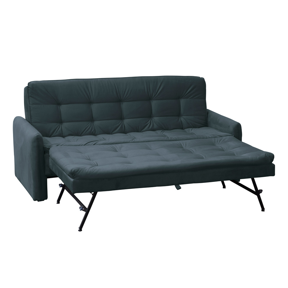 Sofá-Cama 3 Lugares Casal Madalena Veludo Chumbo