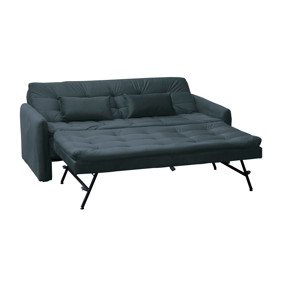 Sofá-Cama 3 Lugares Casal Madalena Veludo Chumbo