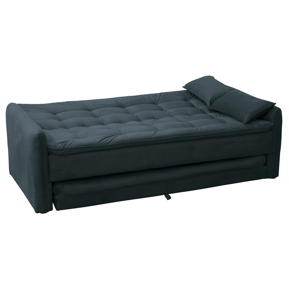 Sofá-Cama 3 Lugares Casal Madalena Veludo Chumbo