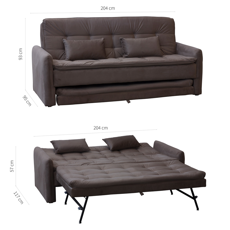 Sofá-Cama 3 Lugares Casal Madalena Veludo Marrom