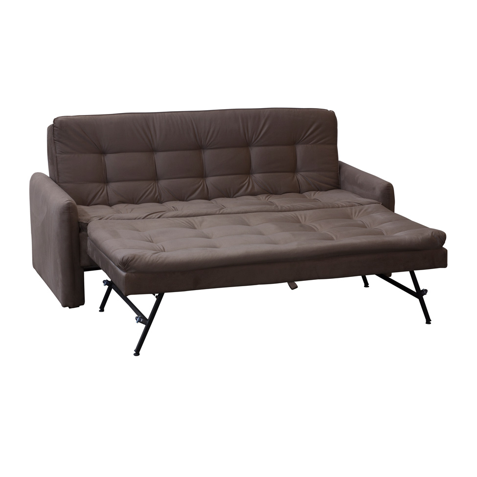 Sofá-Cama 3 Lugares Casal Madalena Veludo Marrom