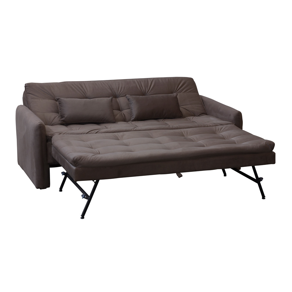 Sofá-Cama 3 Lugares Casal Madalena Veludo Marrom