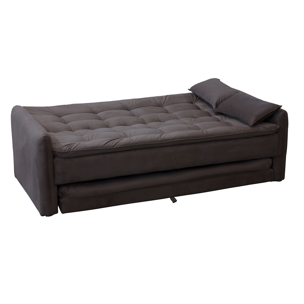 Sofá-Cama 3 Lugares Casal Madalena Veludo Marrom