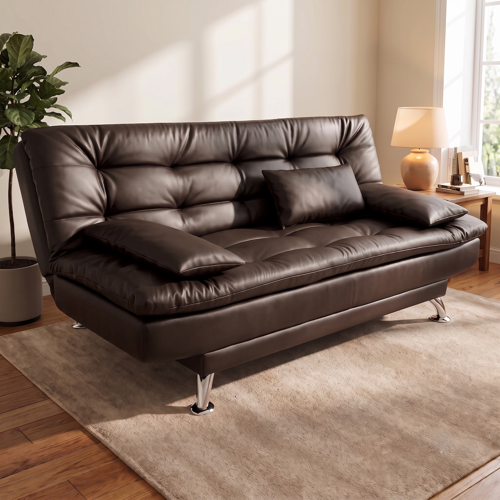 Sofá-Cama 3 Lugares Casal Premium Marrom