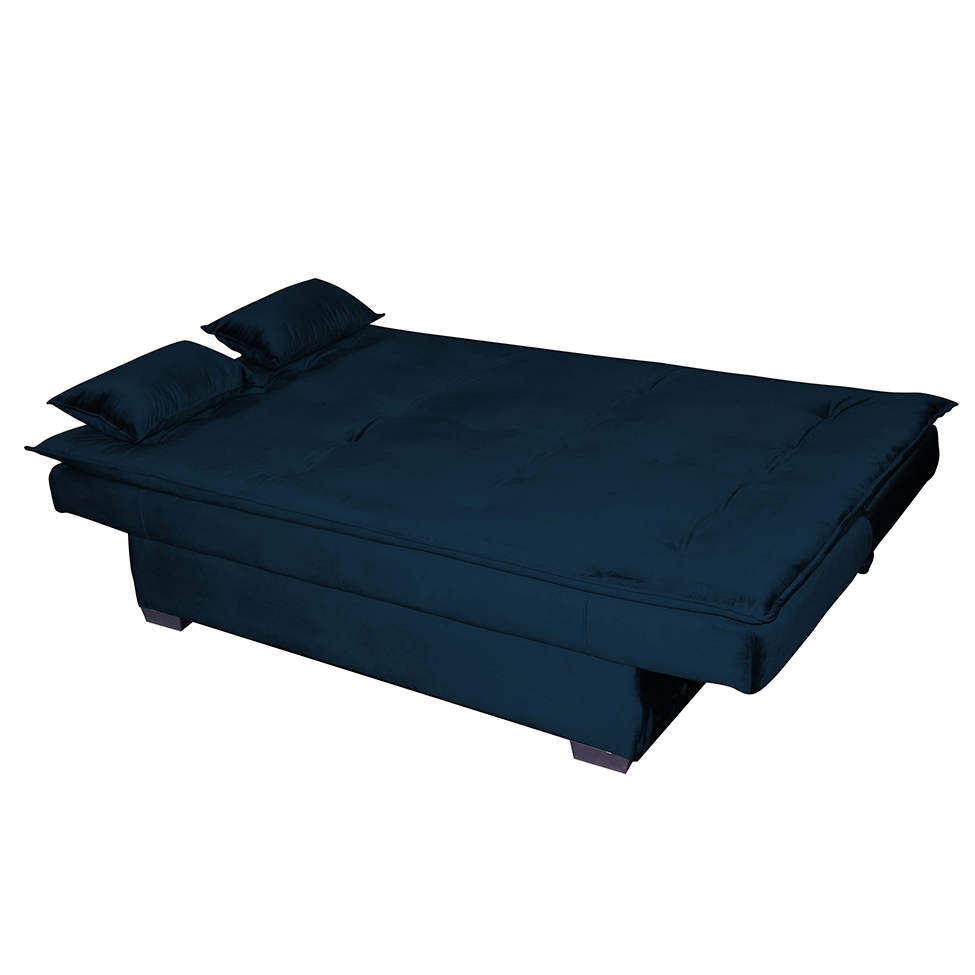 Sofá-Cama 3 Lugares Esmeralda Veludo Azul