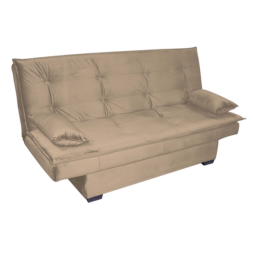 Sofá-Cama 3 Lugares Esmeralda Veludo Capuccino