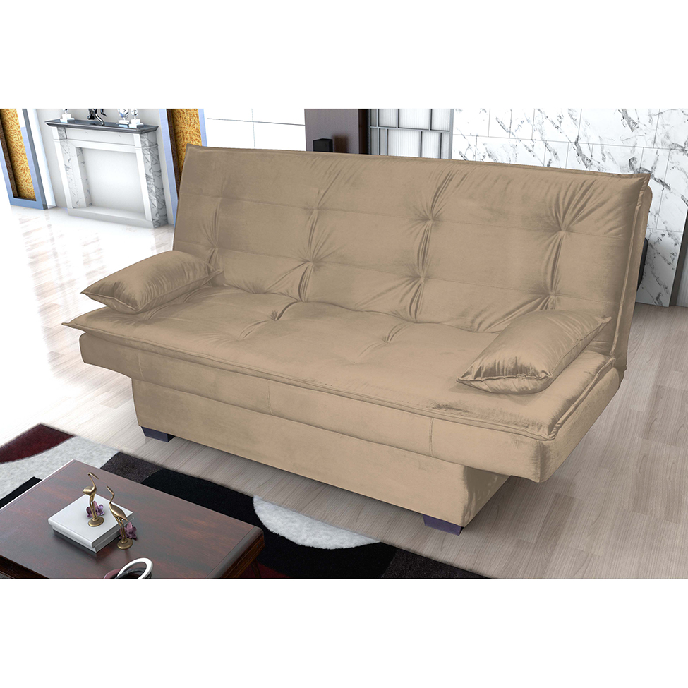 Sofá-Cama 3 Lugares Esmeralda Veludo Capuccino