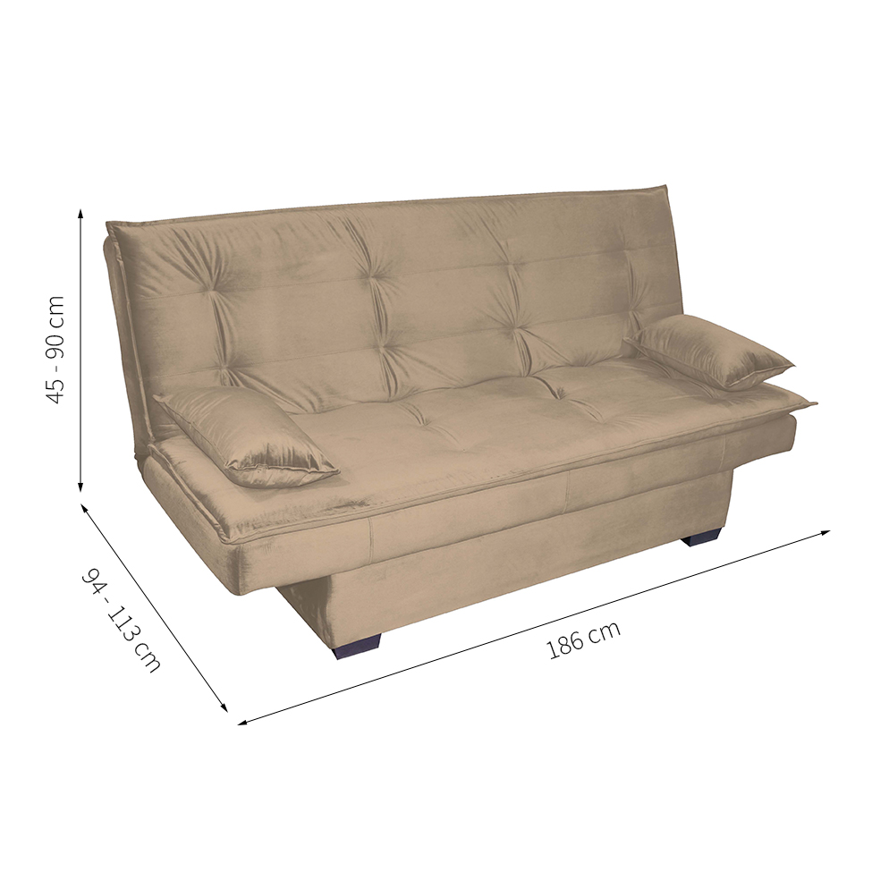 Sofá-Cama 3 Lugares Esmeralda Veludo Capuccino