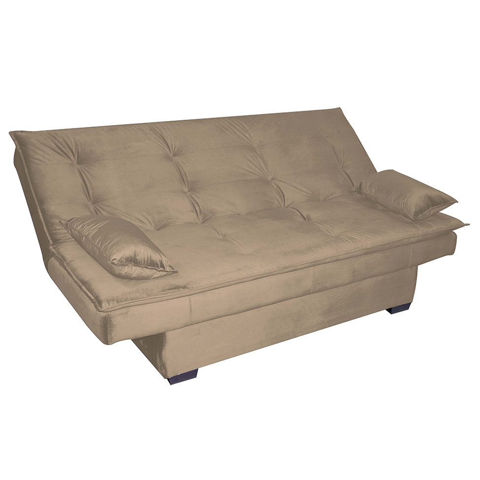 Sofá-Cama 3 Lugares Esmeralda Veludo Capuccino