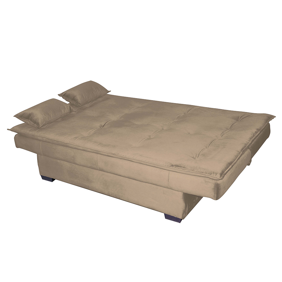 Sofá-Cama 3 Lugares Esmeralda Veludo Capuccino