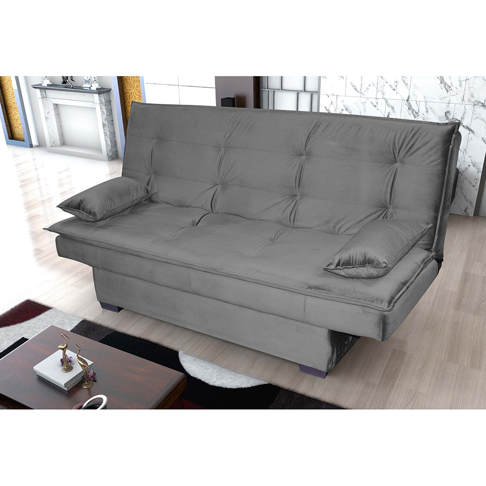 Sofá-Cama 3 Lugares Esmeralda Veludo Chumbo