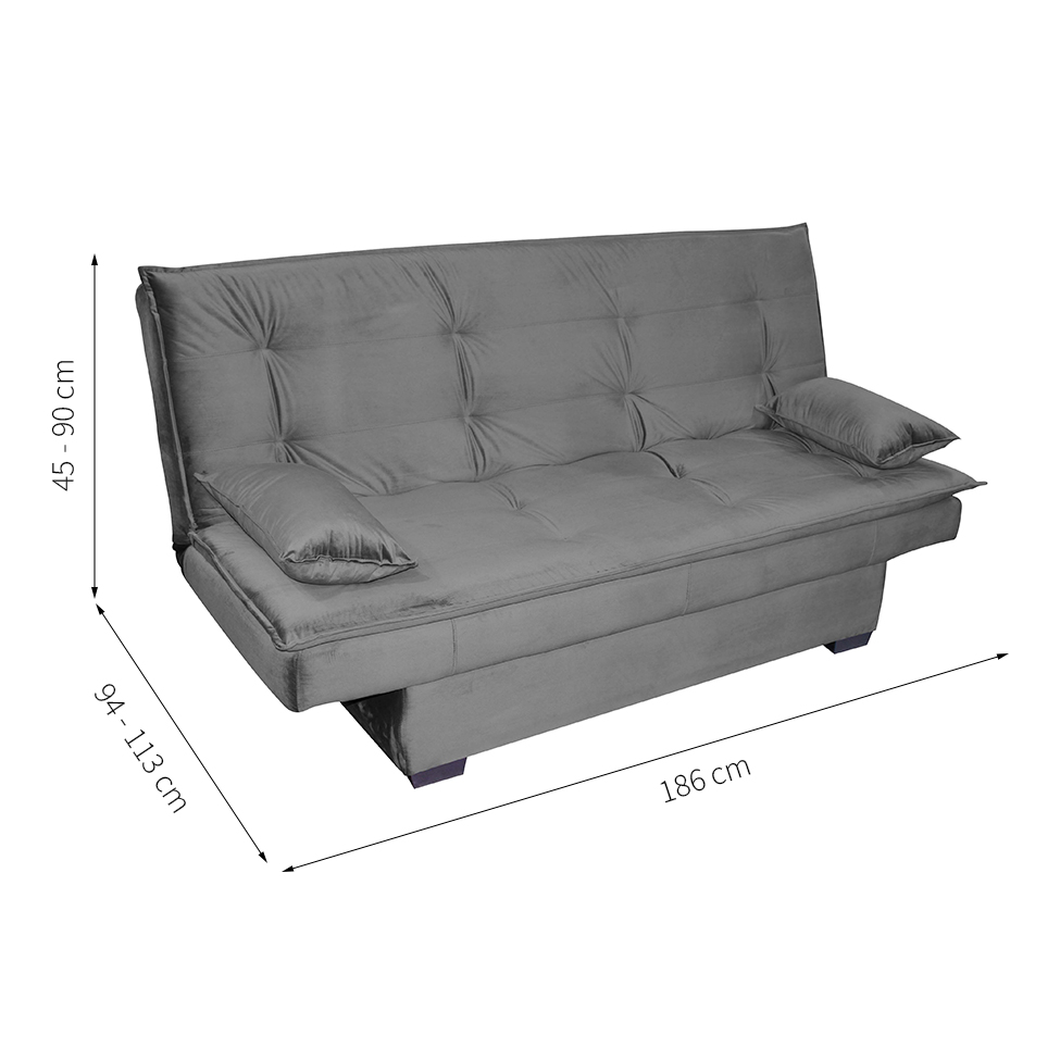Sofá-Cama 3 Lugares Esmeralda Veludo Chumbo