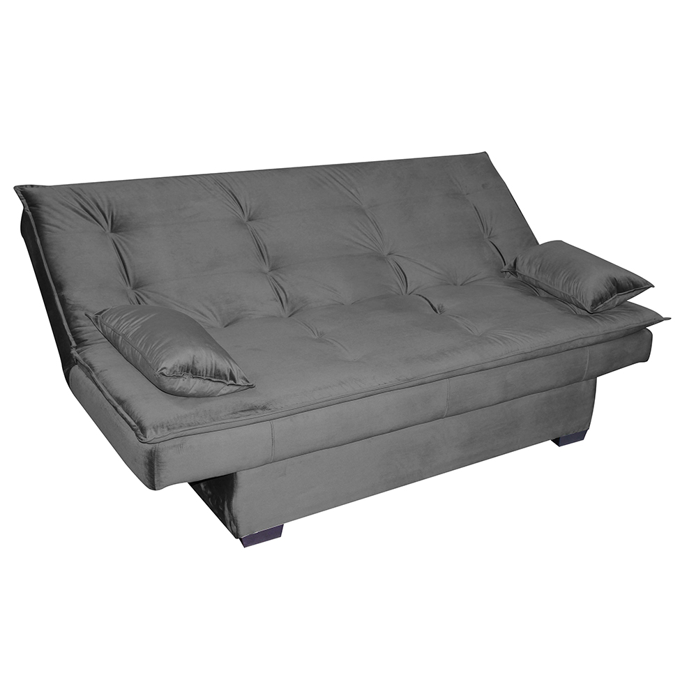 Sofá-Cama 3 Lugares Esmeralda Veludo Chumbo