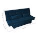 Sofá-Cama 3 Lugares Esmeralda Veludo Light Azul Jeans