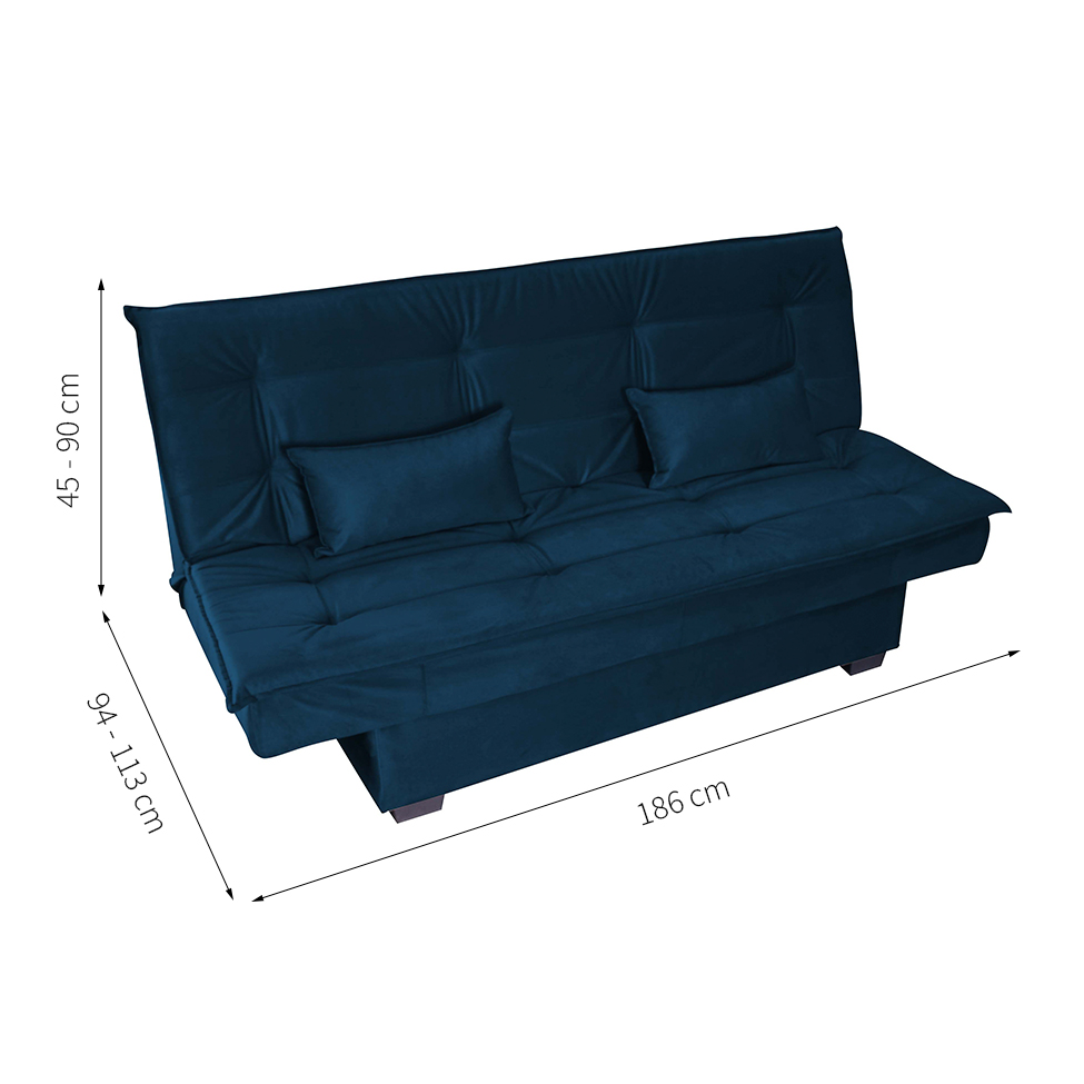 Sofá-Cama 3 Lugares Esmeralda Veludo Light Azul Jeans