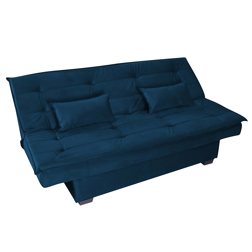 Sofá-Cama 3 Lugares Esmeralda Veludo Light Azul Jeans