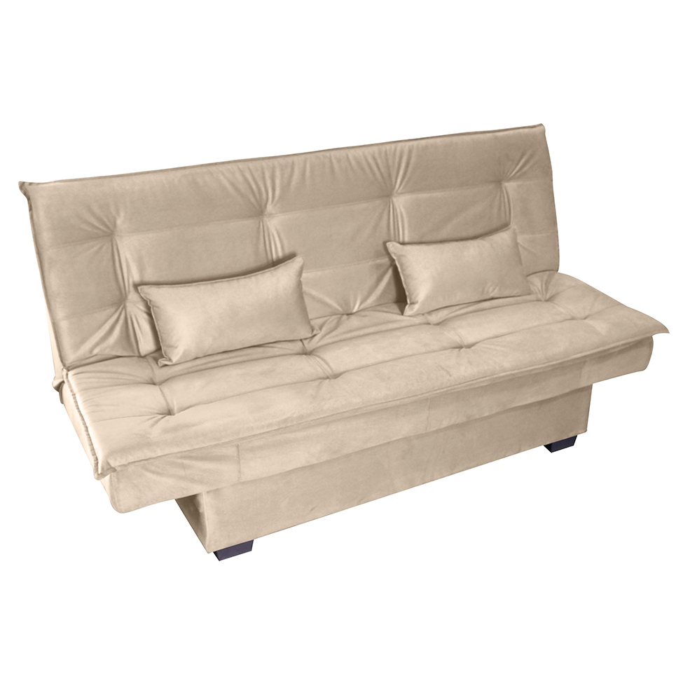 Sofá-Cama 3 Lugares Esmeralda Veludo Light Bege