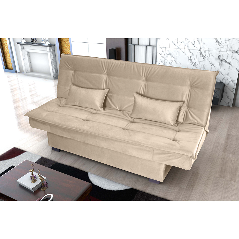 Sofá-Cama 3 Lugares Esmeralda Veludo Light Bege
