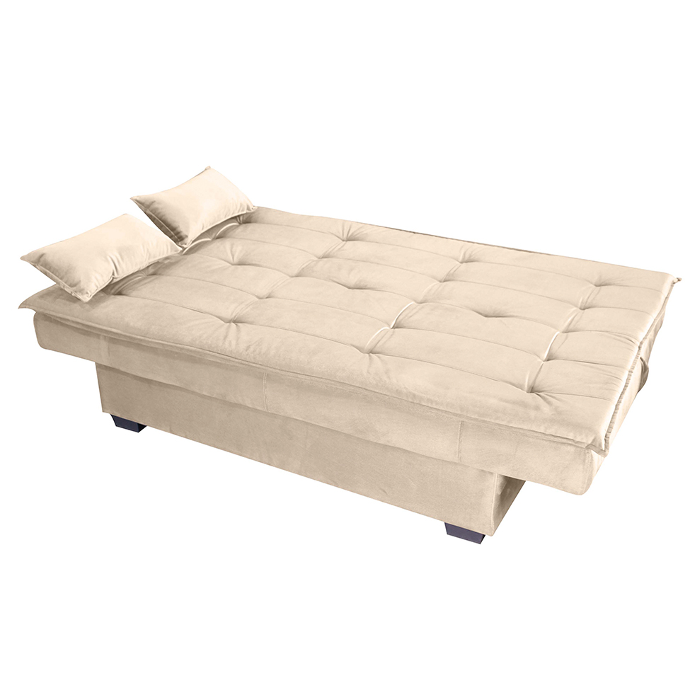 Sofá-Cama 3 Lugares Esmeralda Veludo Light Bege